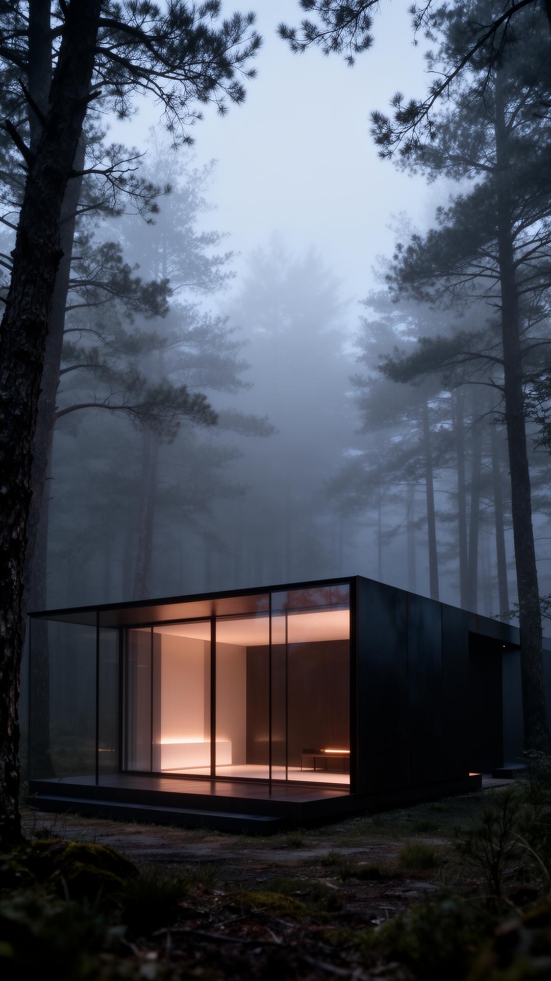 Obsidian Residence in misty forest